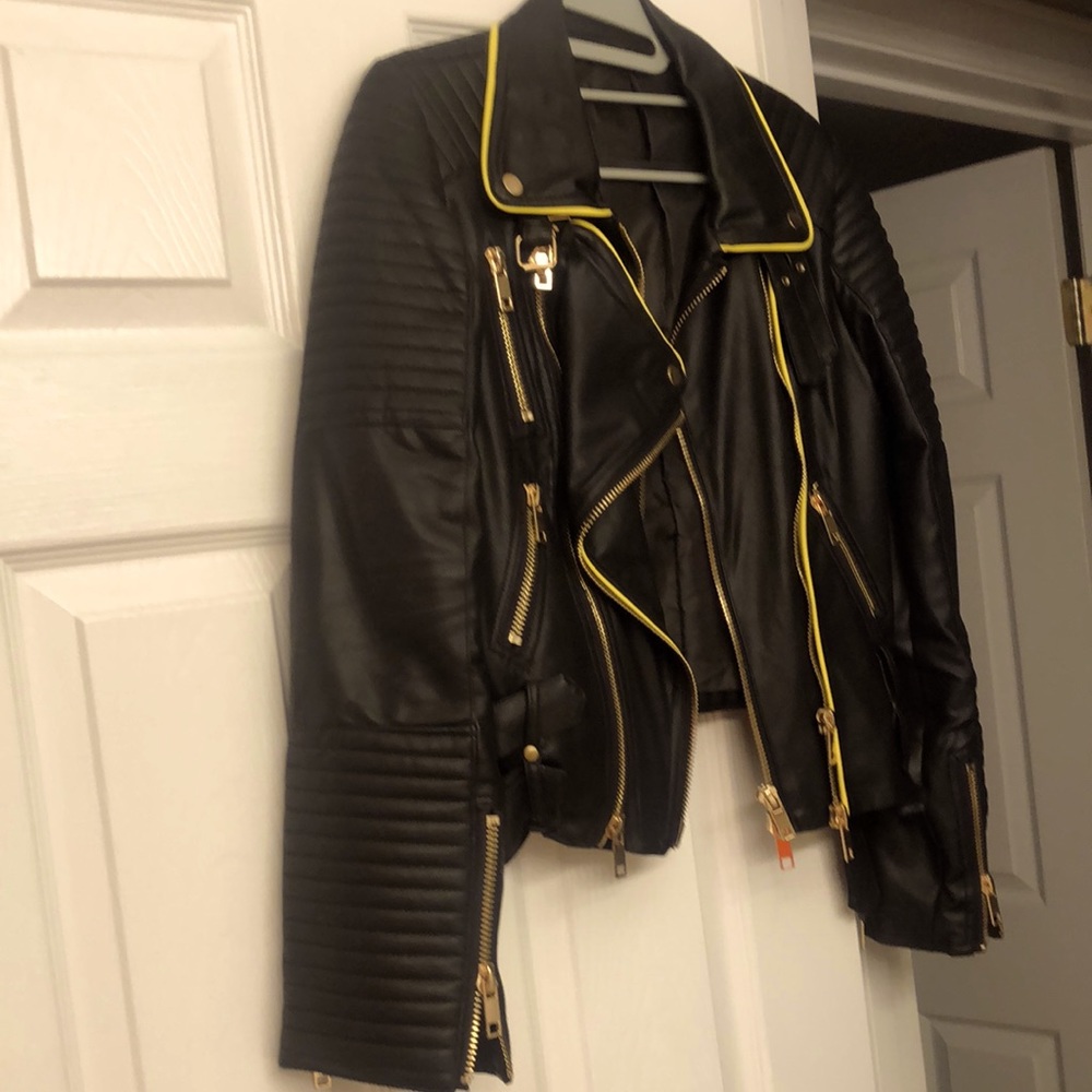 TopShop size 8 US, black faux leather moto jacket